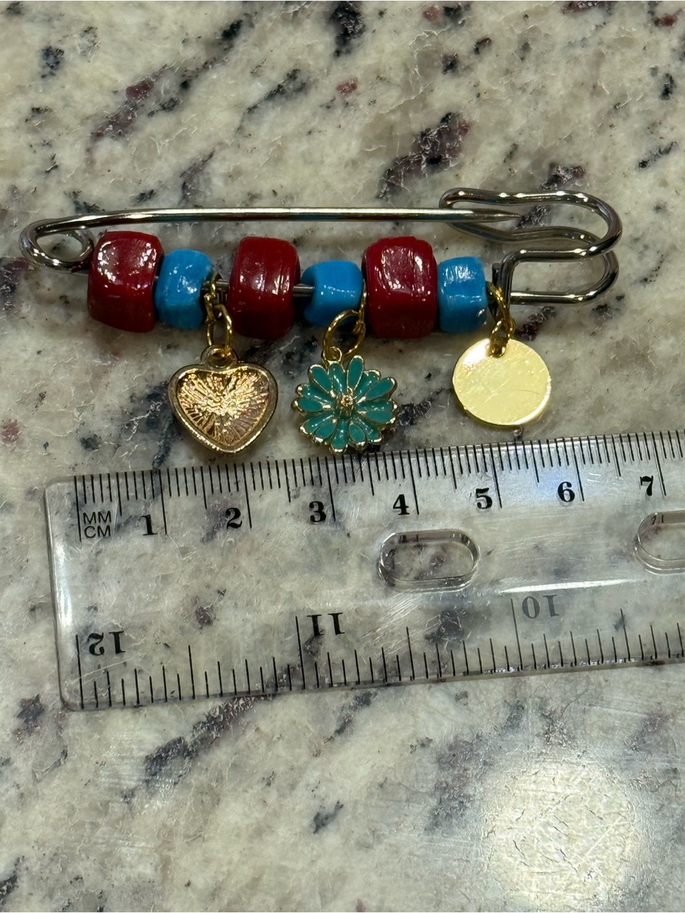 Protect your Peace Limited Edition Handcrafted Red Turquoise Charm Safety Pin - Picture 6 of 7